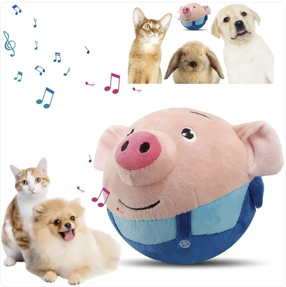 "Interactive Squeaky Moving Dog Ball Toy - Washable Plush Pig, Electronic Bounce & Sound"