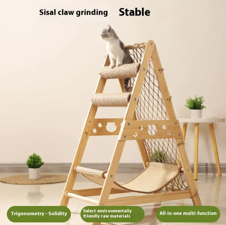 Solid Wood Cat Scratching Column & Climbing Frame